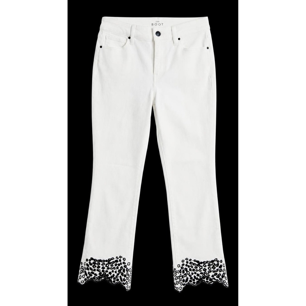 WHBM White Boot Crop Jeans Black Embroidered Scallop Hem Preppy
Embroidery  2